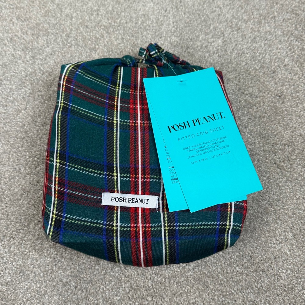 Posh Peanut‎ Fitted Crib Sheet Plaid Flannel Green Red White Blue